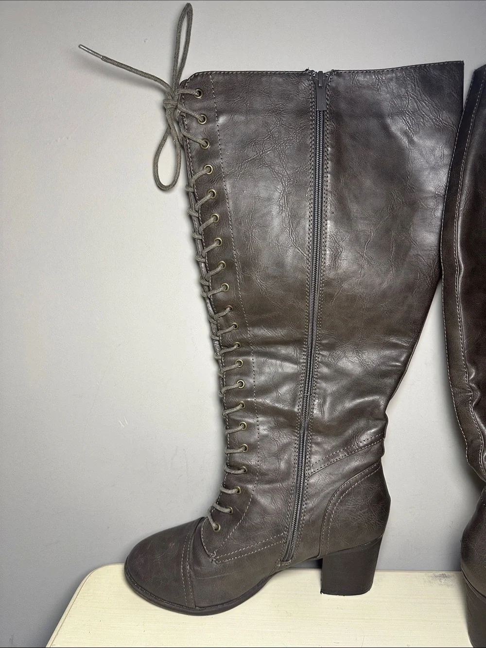 Torrid Women's Knee-High Lace-Up heeled Boots in Dark gray